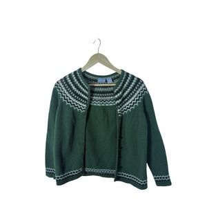 Vtg Carroll Reed Lambswool green cardigan size large runs small